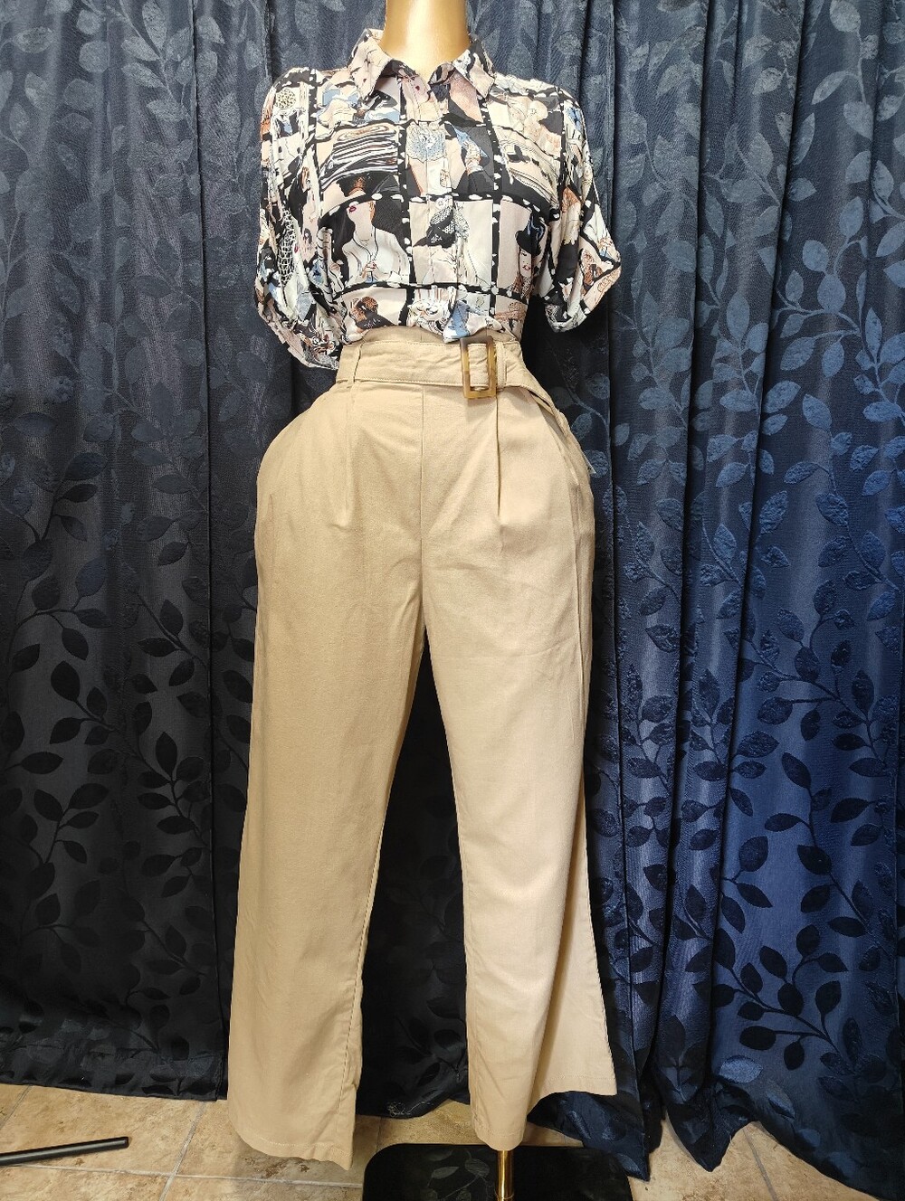 Belted Trousers and French print blouse